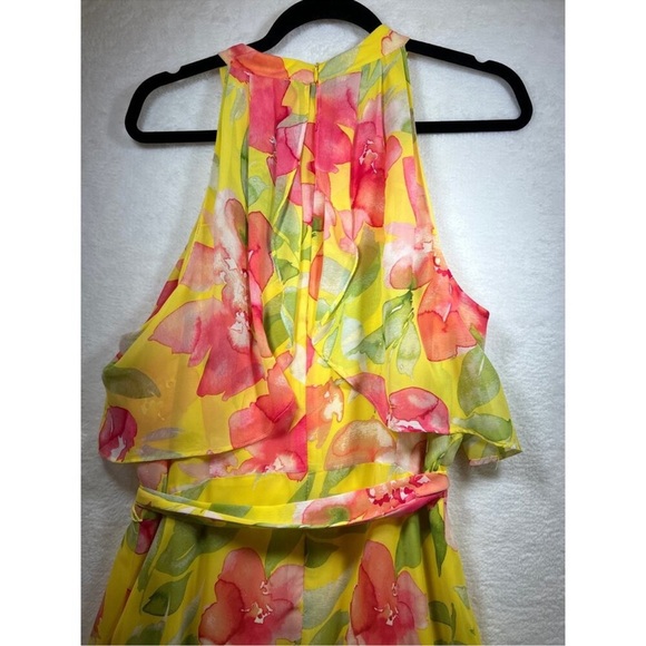 Eliza J Womens Watercolor Floral Hi Lo Hem Dress Sz 4 Yellow & Pink Halter - Picture 8 of 11